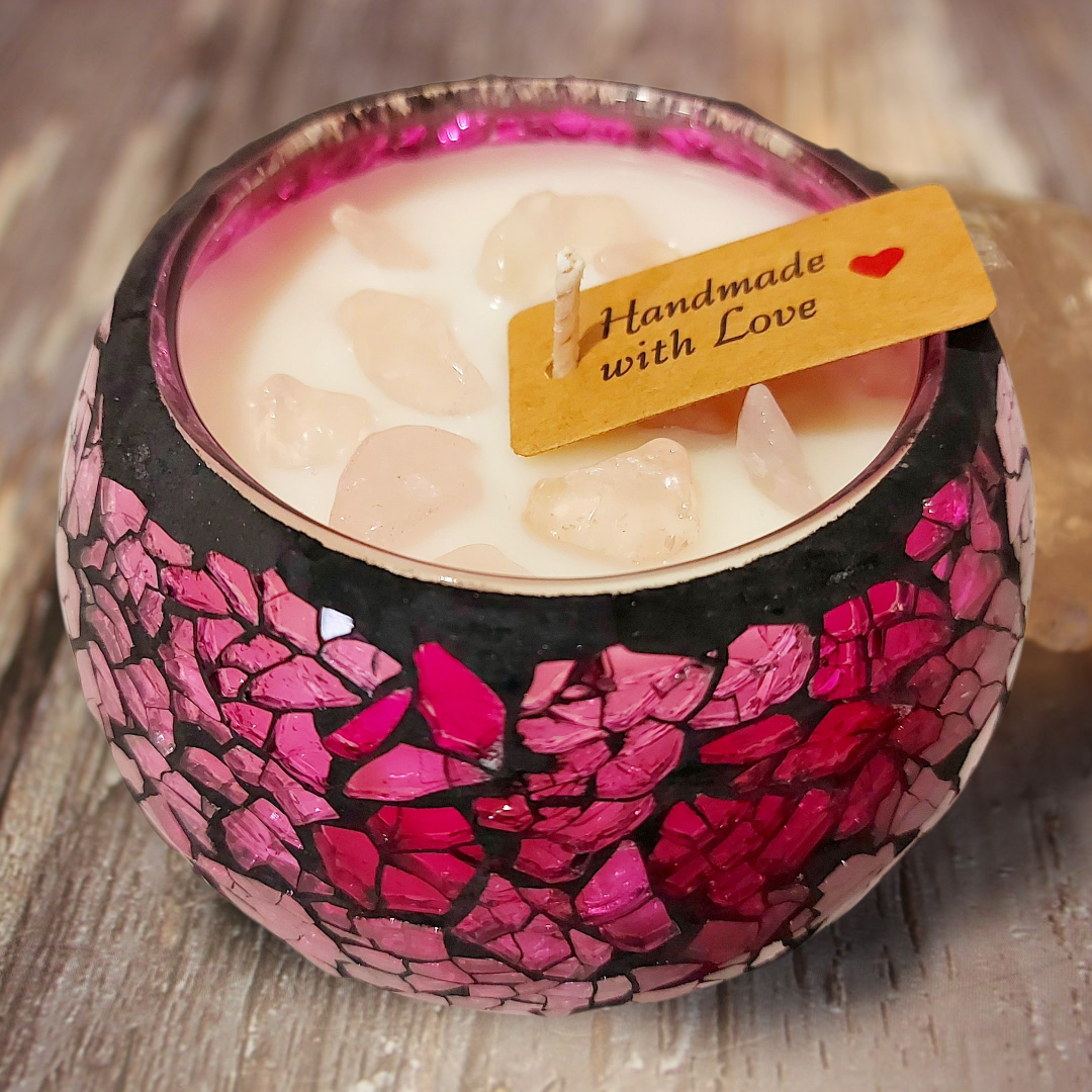 Rose Victorian with Rose Quartz Mosaic Candle