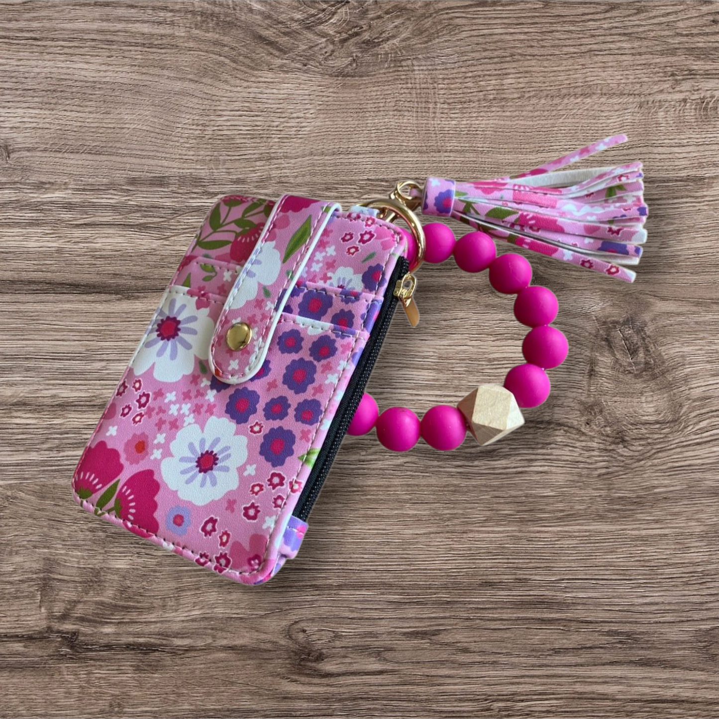 Floral Card Wallet Keychain
